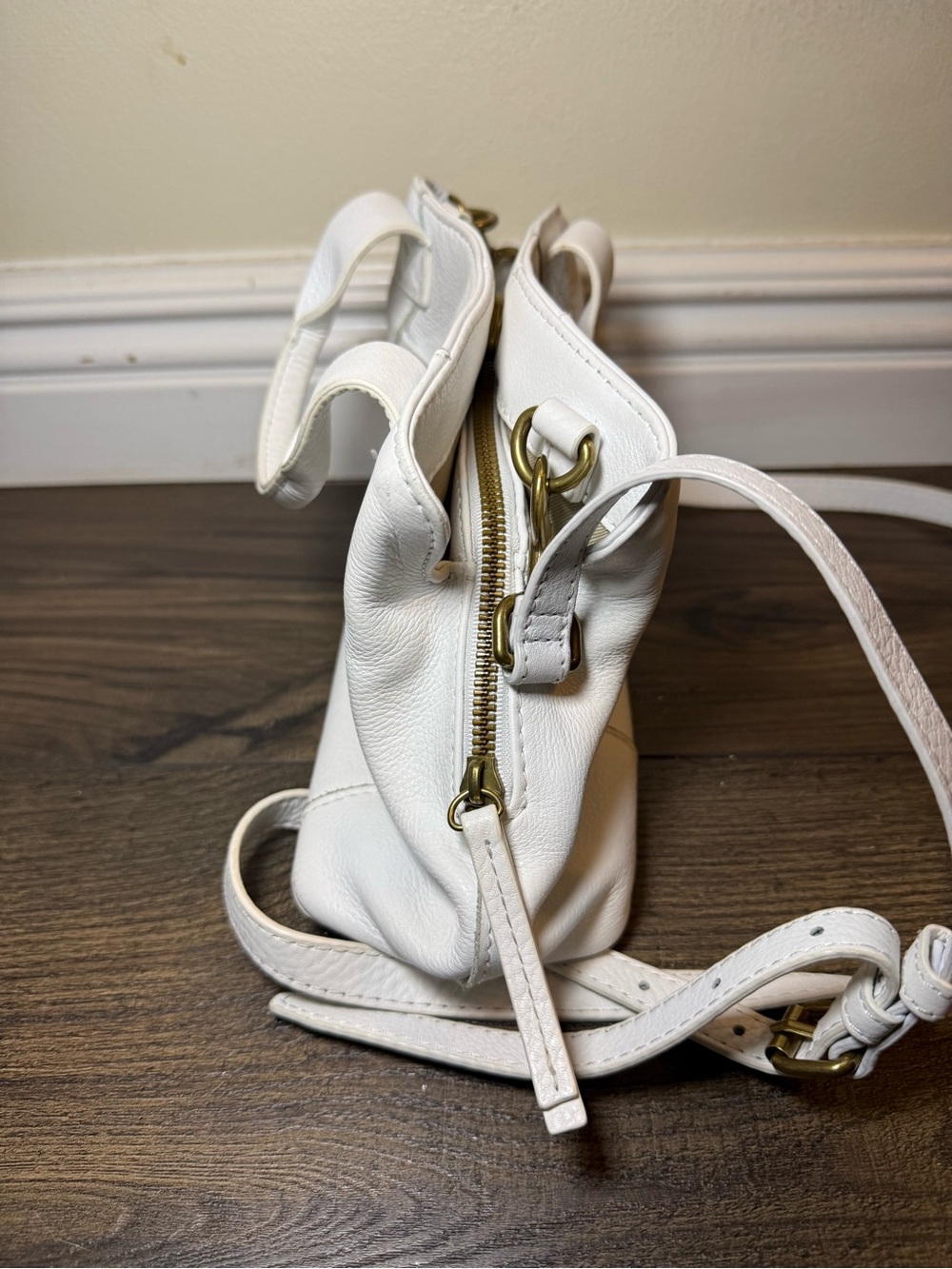American Leather Co. Ada Triple Entry Satchel White Leather Crossbody Bag - Picture 7 of 10